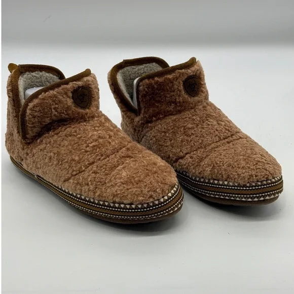 Ariat Slippers Womens Size S 6/7 Brown Sherpa Fleece Cozy Cabin Loungewear Shoes - Picture 2 of 10